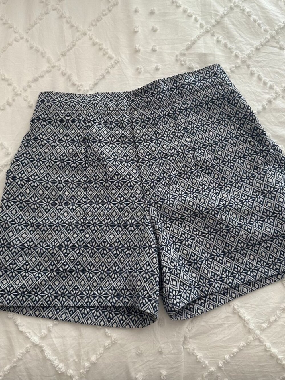 WAI Blue White Geometric Cotton Shorts Size Large Boho